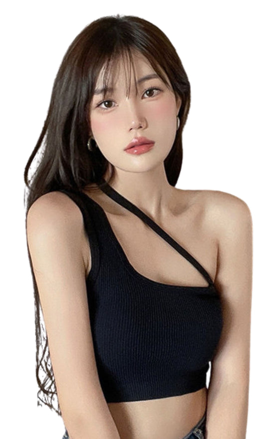 Fabme Women's Black One Shoulder Padded  Bra