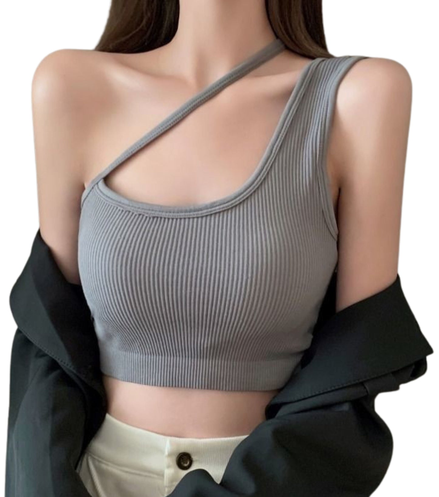 Fabme Women's Grey One Shoulder Padded  Bra
