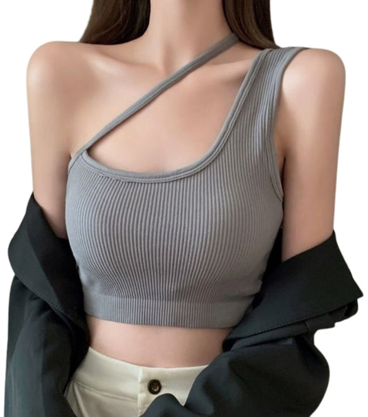 Fabme Women's Grey One Shoulder Padded  Bra