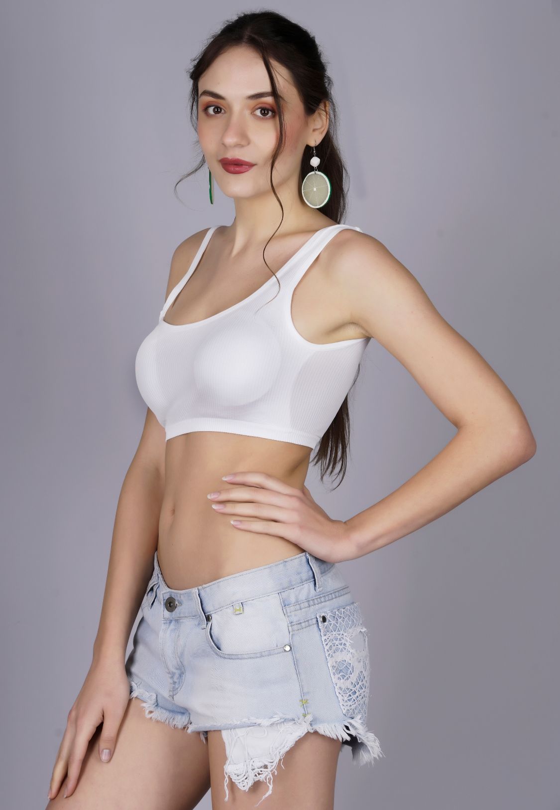 Fabme Women's White One Shoulder Padded  Bra