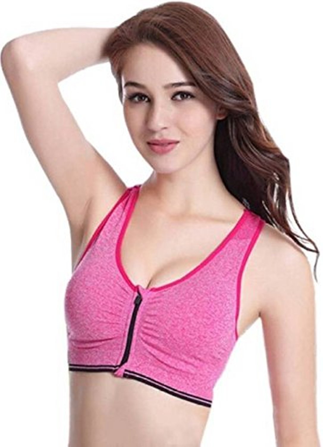 Fabme Women's Pink Sports , Front Open, Padded Non-Wired  Bra