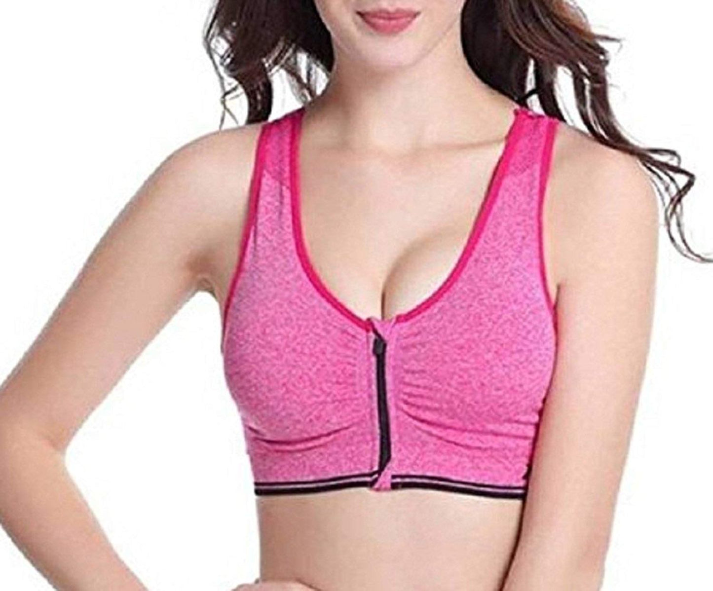 Fabme Women's Pink Sports , Front Open, Padded Non-Wired  Bra