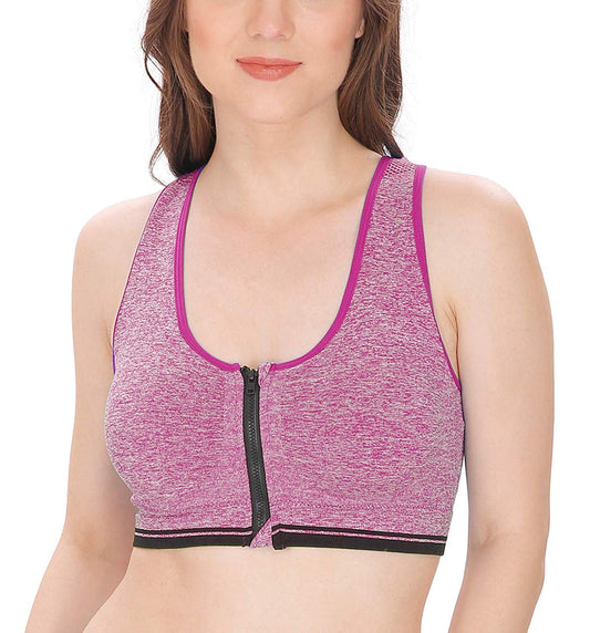 Fabme Women's Purple Sports , Front Open, Padded Non-Wired  Bra