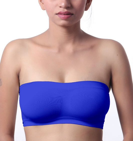 Fabme Women's Blue Strapless , , Non-Padded Non-Wired  Bra