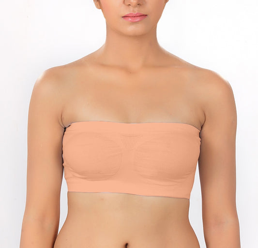 Fabme Women's Light Orange Strapless , , Non-Padded Non-Wired  Bra