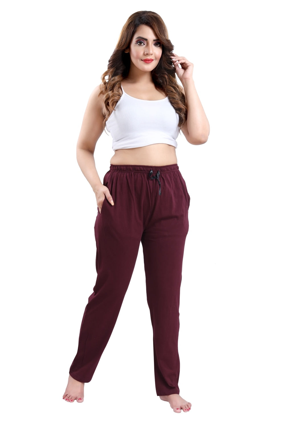 Fabme Women's Violet Drawstring Hosiery Cotton  EveryDay Pyjama Pant