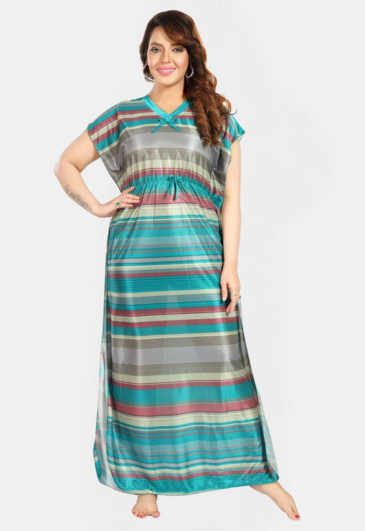 Fabme Women's Dark Green Horizontal Zip Alpine Cotton Knee Length Maternity Night Dress Nighty