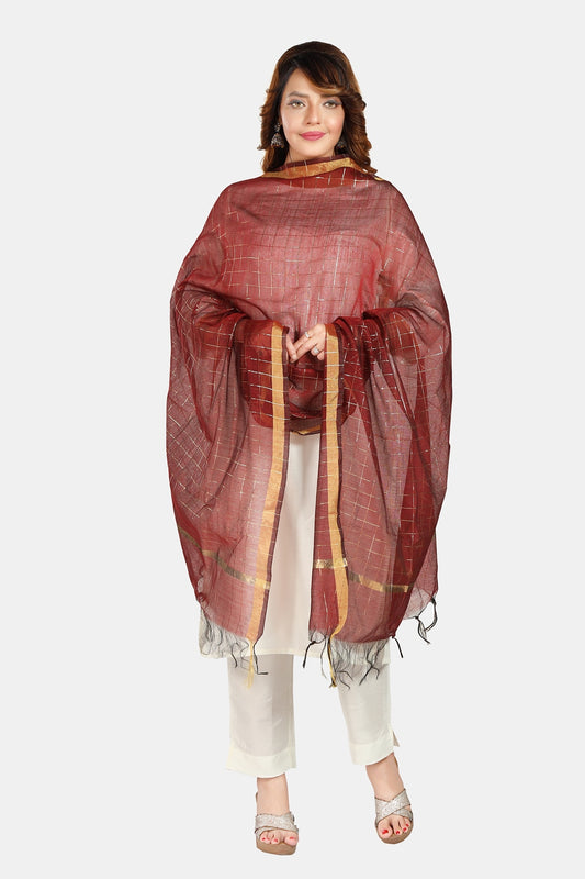 Fabme Women's Full Size, Georgette Golden Checks, Dupatta