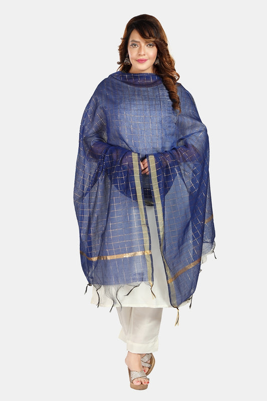 Fabme Women's Full Size, Georgette Golden Checks, Dupatta