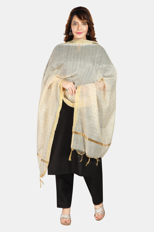 Fabme Women's Full Size, Georgette Golden Checks, Dupatta
