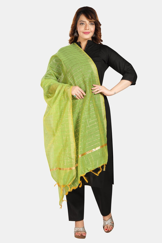 Fabme Women's Full Size, Georgette Golden Checks, Dupatta