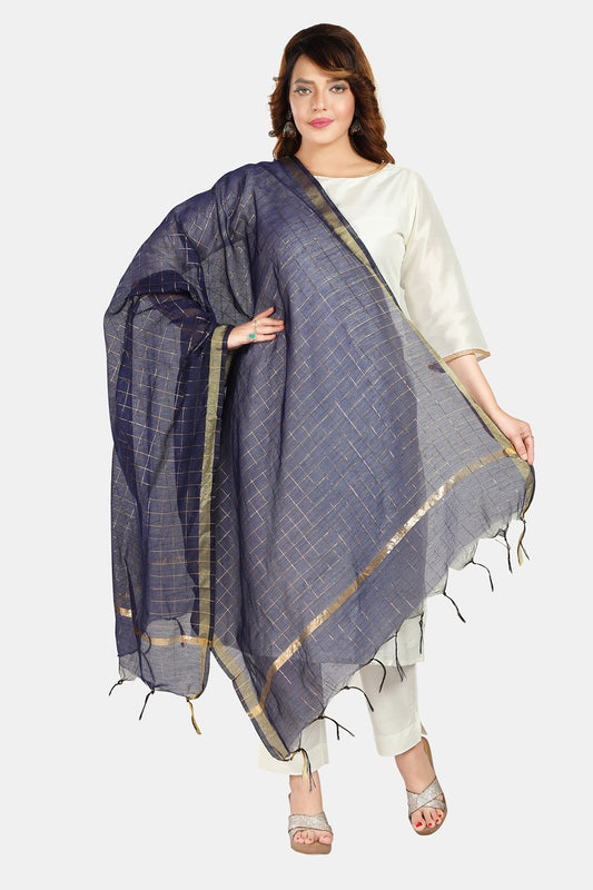 Fabme Women's Full Size, Georgette Golden Checks, Dupatta