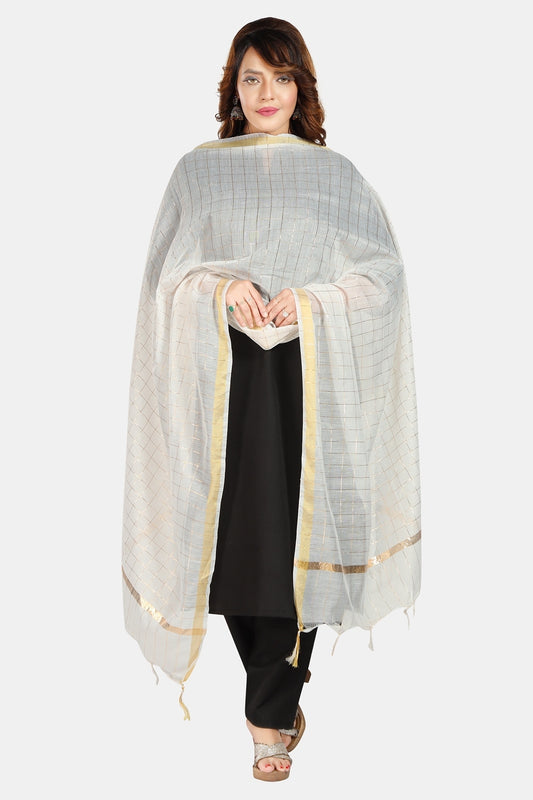 Fabme Women's Full Size, Georgette Golden Checks, Dupatta