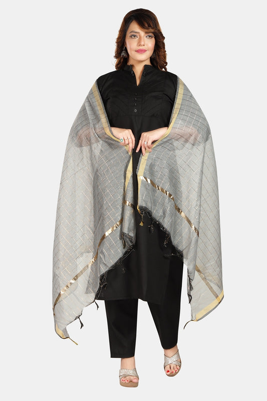 Fabme Women's Full Size, Georgette Golden Checks, Dupatta