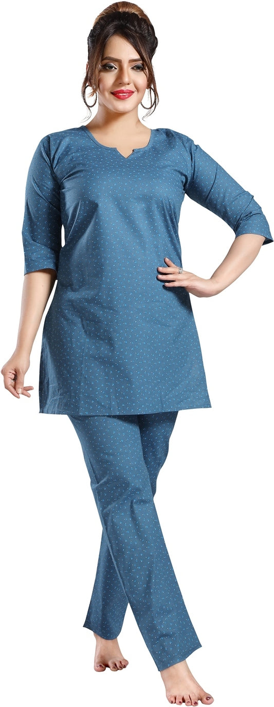 Fabme Women's grey Printed Cotton EveryDay  Co-Ord Set