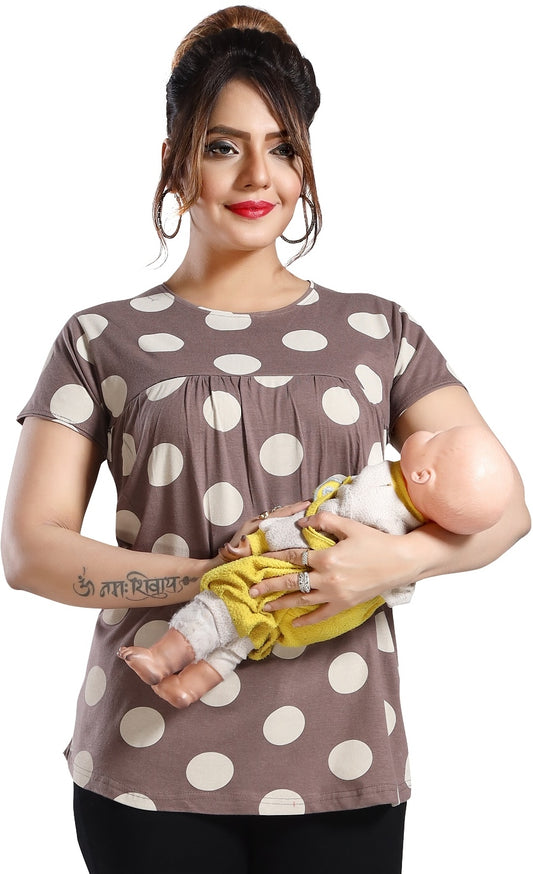 Fabme Women's Printed Chocolate Concealed Zip Pre and Post Pregnancy Top