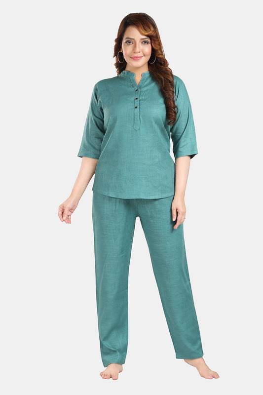 Fabme Women's Light Green Rich Pure Cotton EveryDay  Co-Ord Set