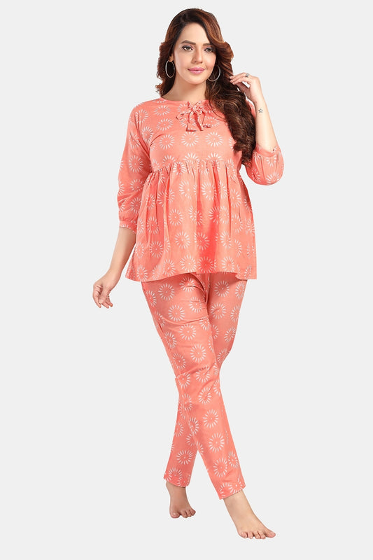 Fabme Women's Peach Pre and Post Pregnancy Cotton EveryDay  Co-Ord Set