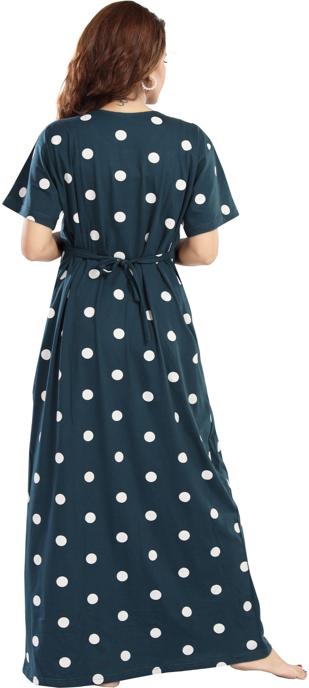 Fabme Women's Full Length Printed Pre and Post Pregnancy Pure Cotton Nursing Nightdress Nighty - Green