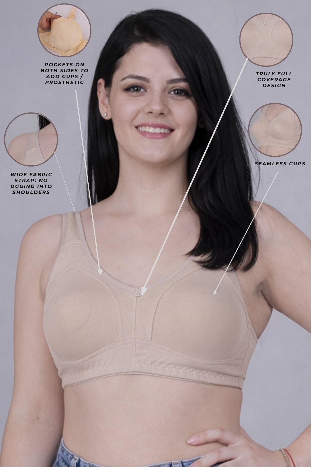 Fabme Mastectomy Cancer Pocket Bra with One Micro Fiber Filled Adjustable Pad, Full Coverage Bra || Truly Full Coverage