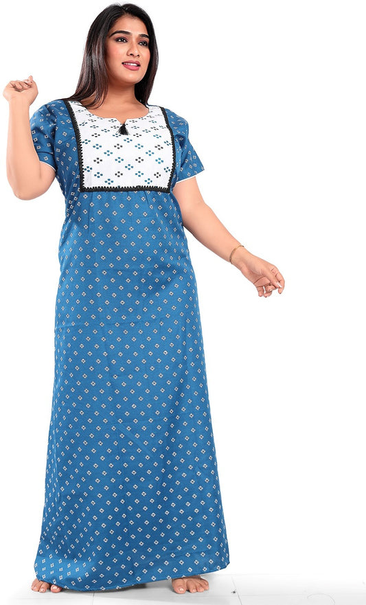 Fabme Women's Rama Printed Cotton Full Length EveryDay Night Dress Nighty