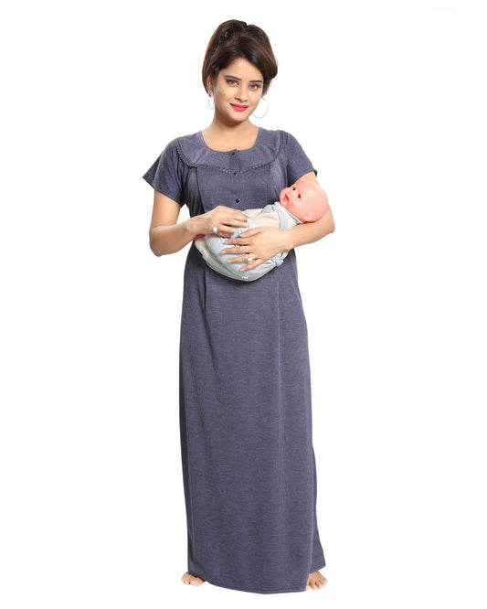 Fabme Women's Textured Fabric, PolyCotton Nursing Night Dress Nighty
