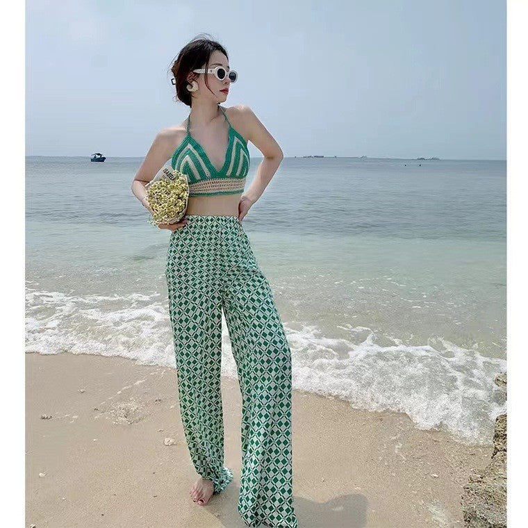 Fabme Women's Padded Crochet Halter Crop Top