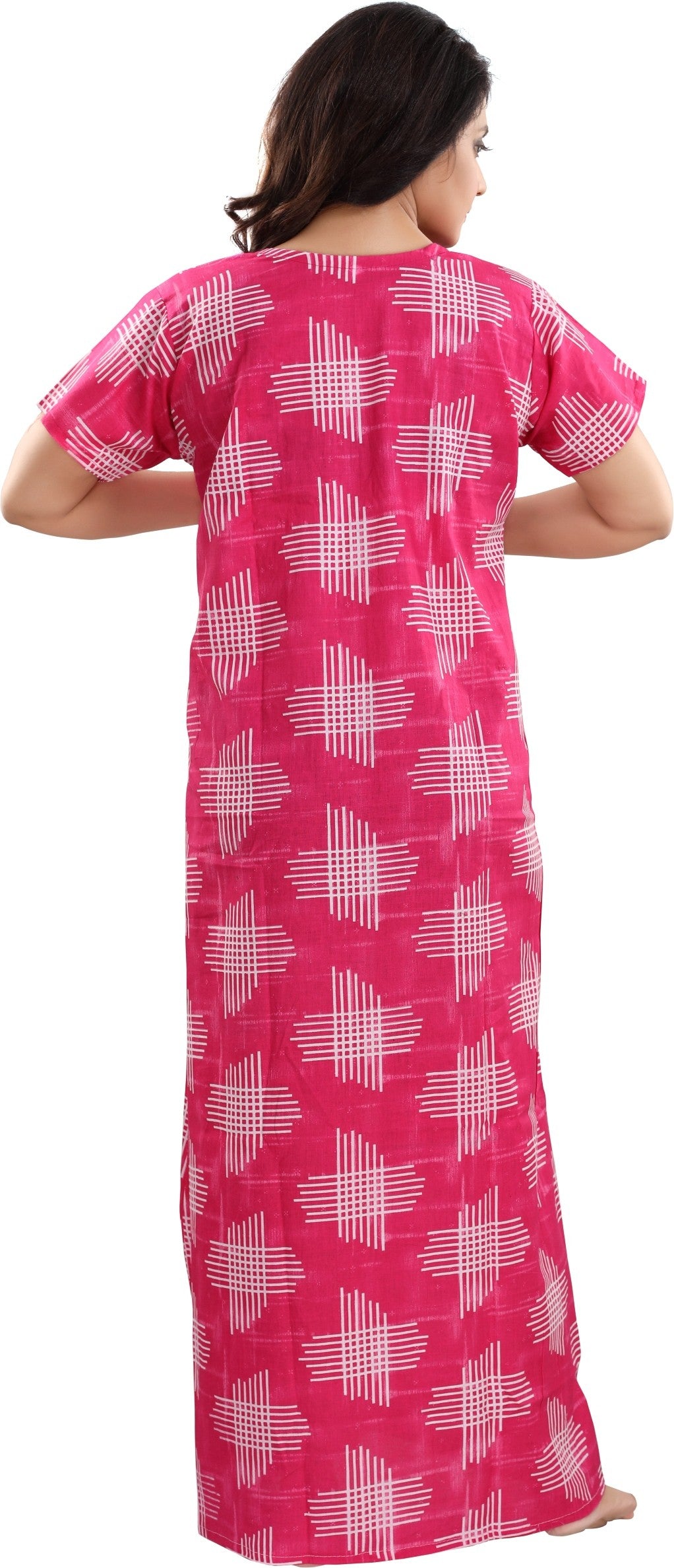 Fabme Women's Dark Pink Horizontal Zip Cotton Full Length Maternity Night Dress Nighty