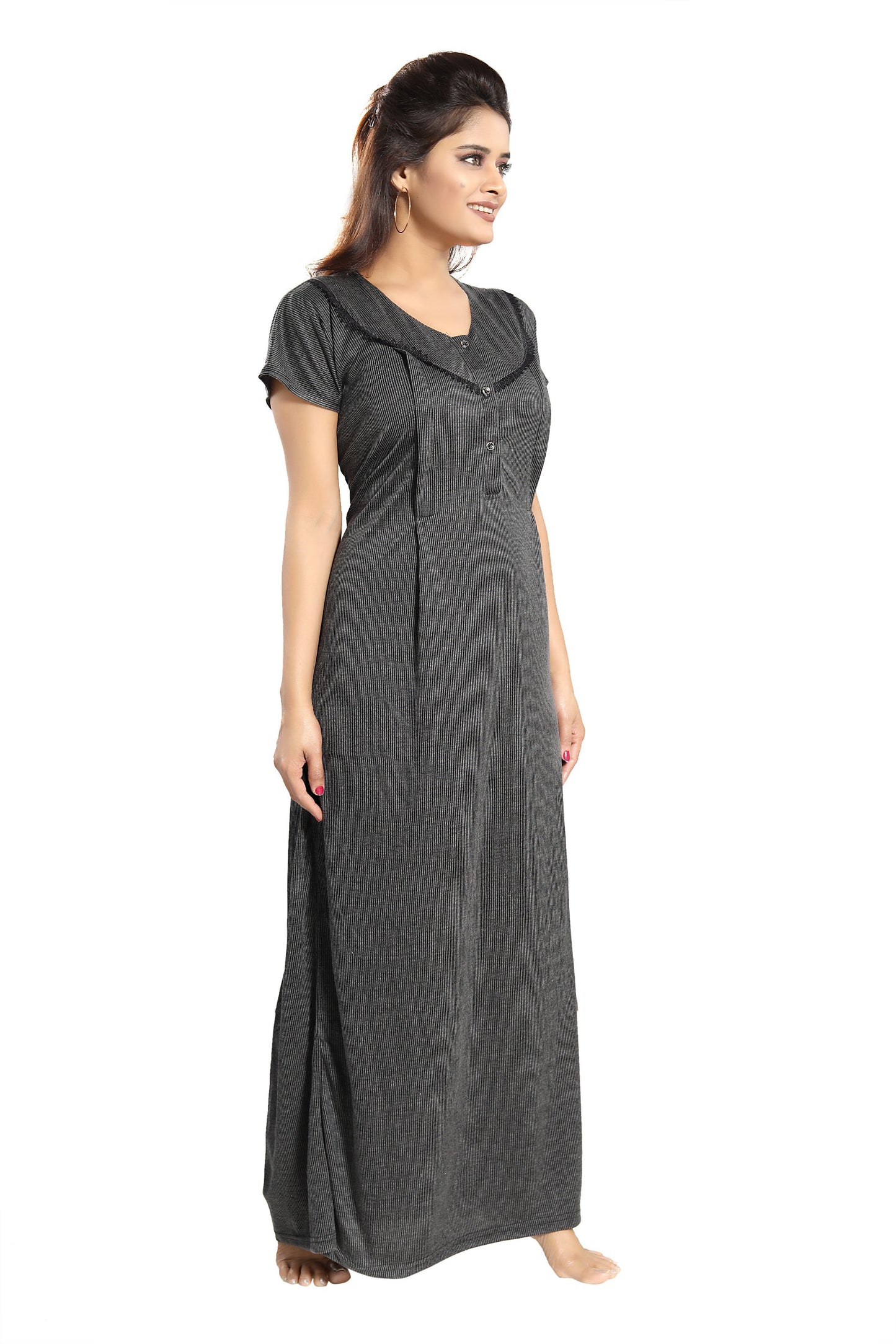 Fabme Women's Black Vertical Zip Polycotton Full Length Maternity Night Dress Nighty