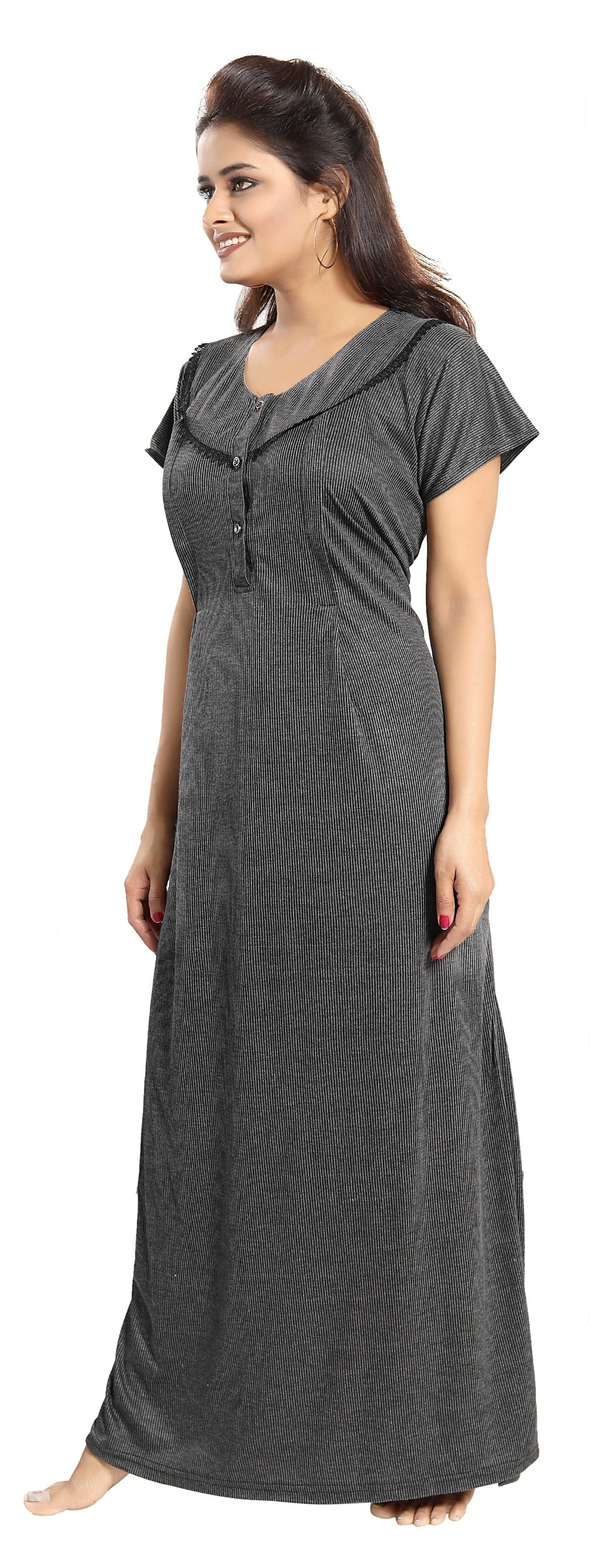 Fabme Women's Black Vertical Zip Polycotton Full Length Maternity Night Dress Nighty