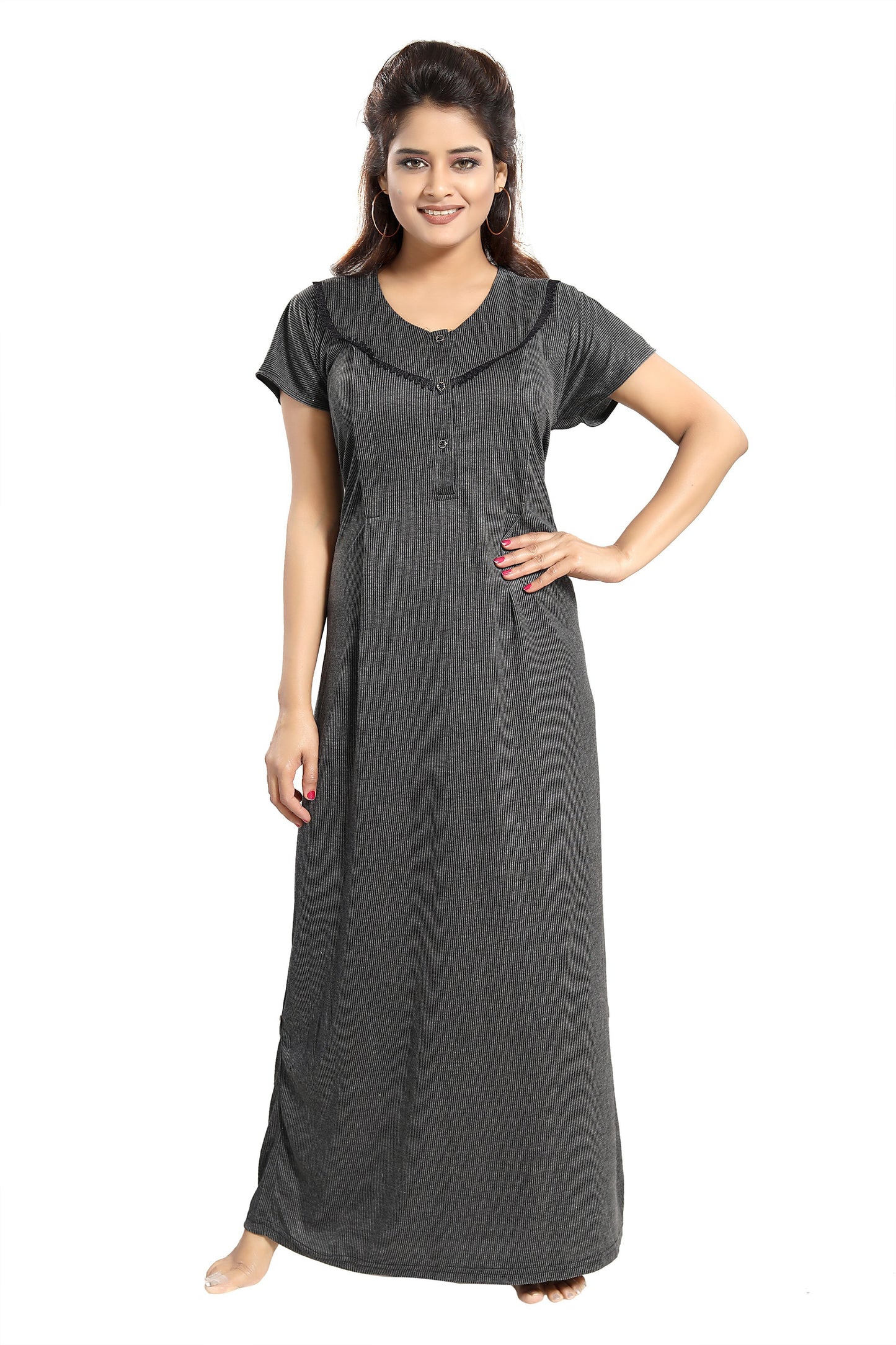 Fabme Women's Black Vertical Zip Polycotton Full Length Maternity Night Dress Nighty