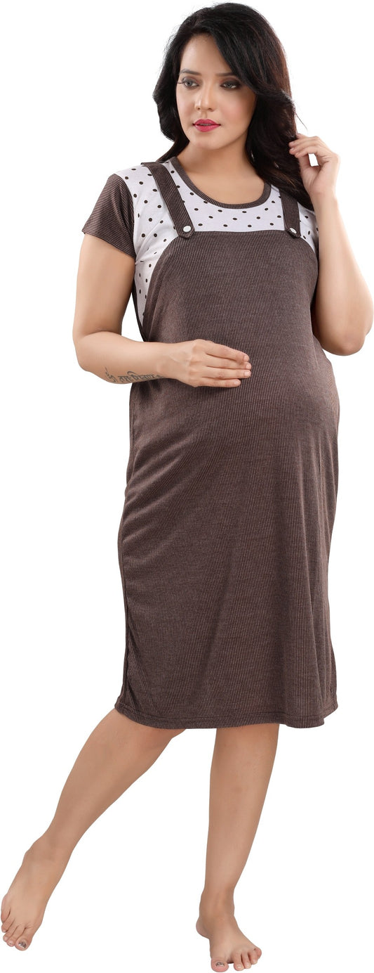 Fabme Women's Chocolate Horizontal Zip Polycotton Knee Length Maternity Night Dress Nighty