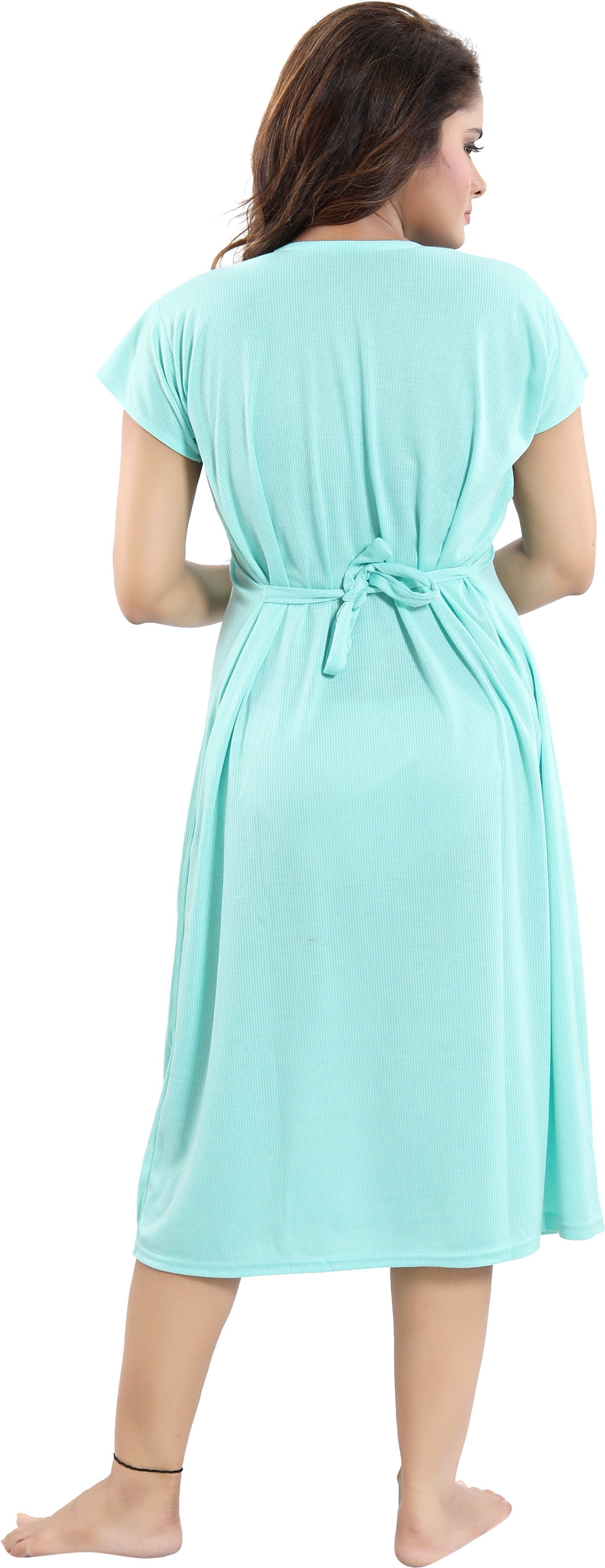 Fabme Women's Light Green Horizontal Zip Polycotton Full Length Maternity Night Dress Nighty
