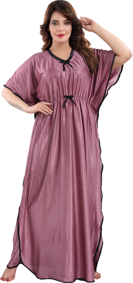 Fabme Women's Light purple Plain Satin Full Length EveryDay Night Dress Nighty
