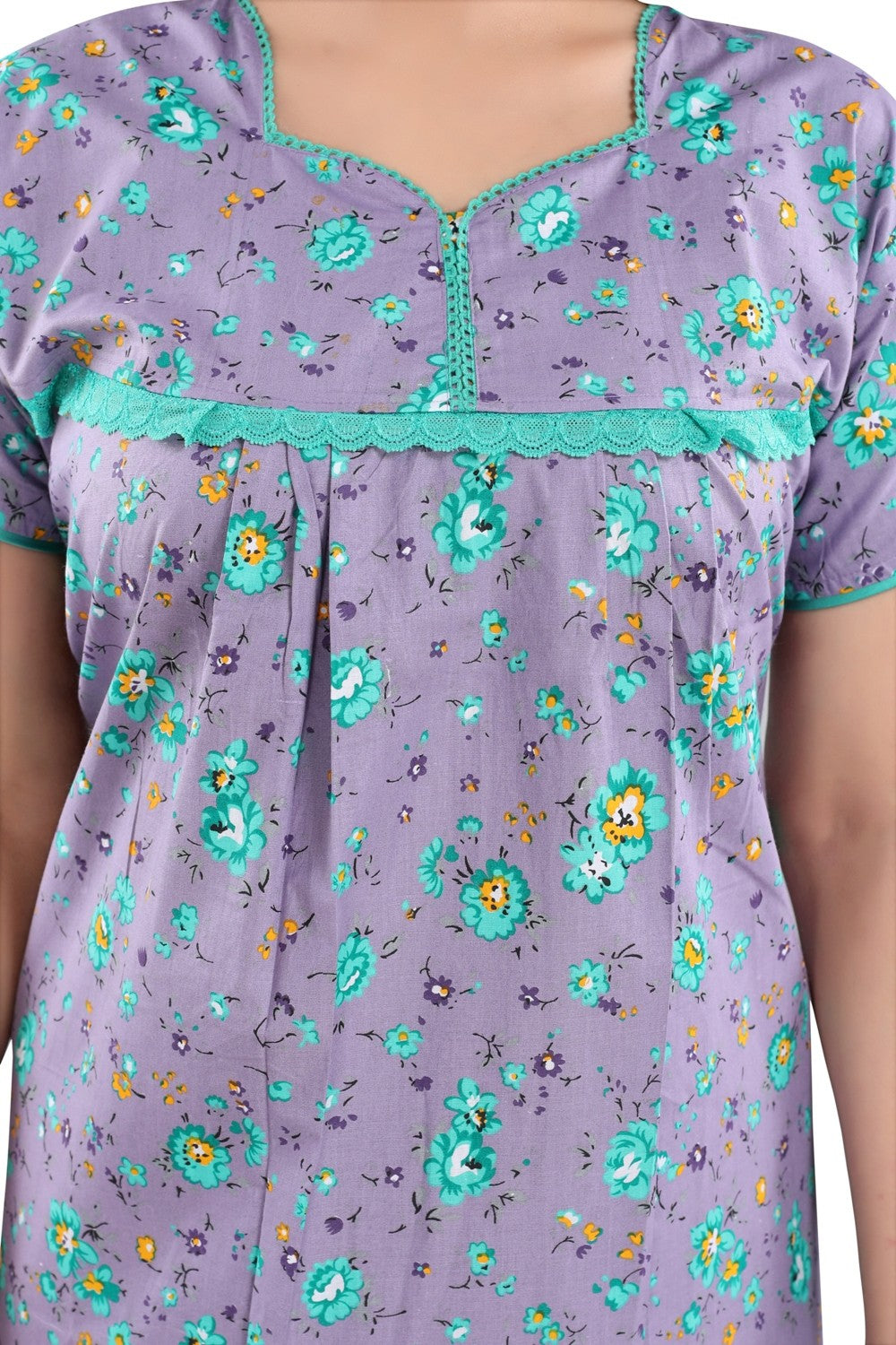 Fabme Women's Lavender Printed Cotton Full Length EveryDay Night Dress Nighty