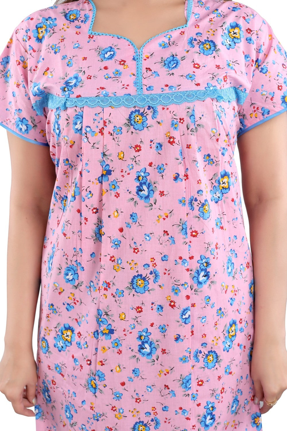 Fabme Women's Pink Printed Cotton Full Length EveryDay Night Dress Nighty