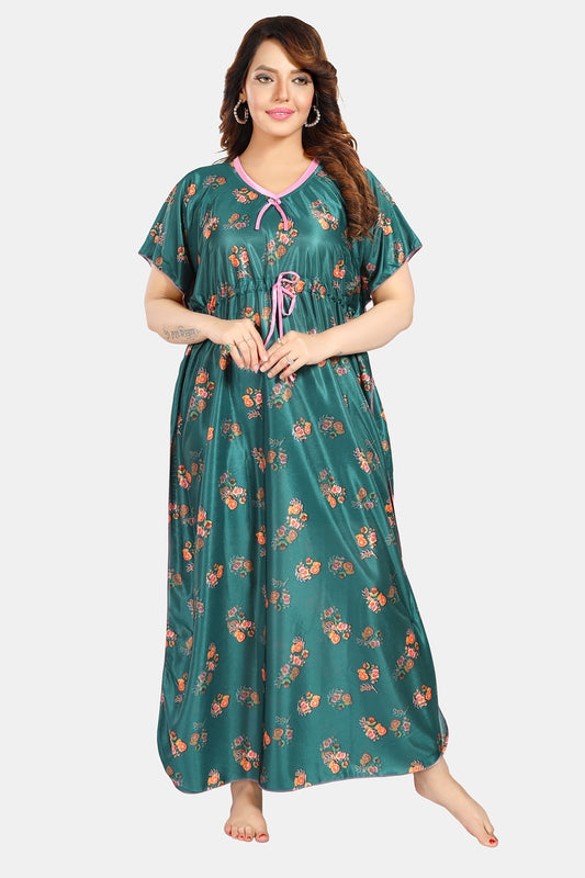 Fabme Women's Rama Printed Satin Full Length EveryDay Night Dress Nighty