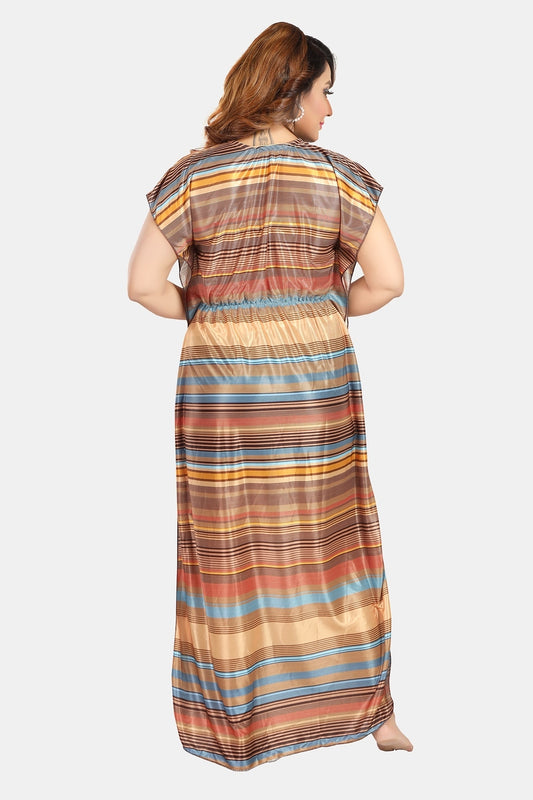 Fabme Women's Yellow Printed Satin Full Length EveryDay Night Dress Nighty