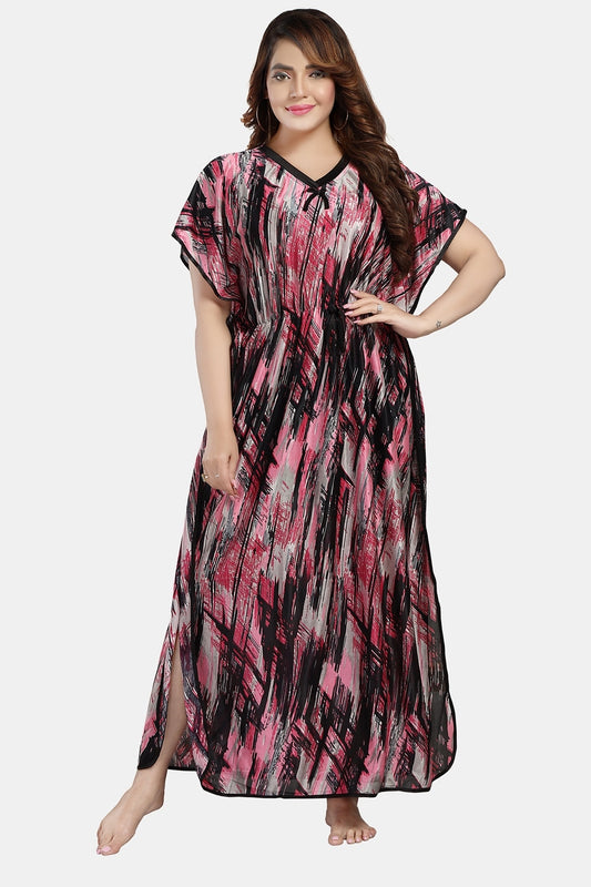 Fabme Women's Pink Kaftan Satin Full Length EveryDay Night Dress Nighty