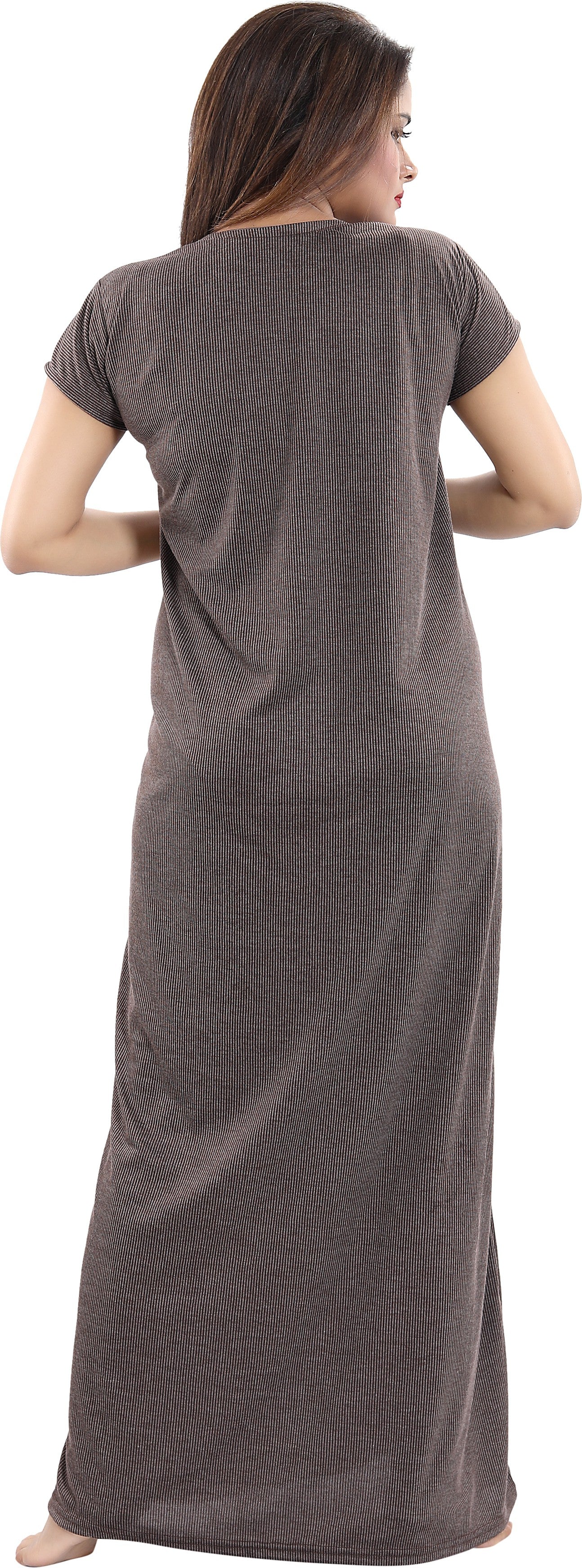 Fabme Women's Chocolate Horizontal Zip Polycotton Full Length Maternity Night Dress Nighty