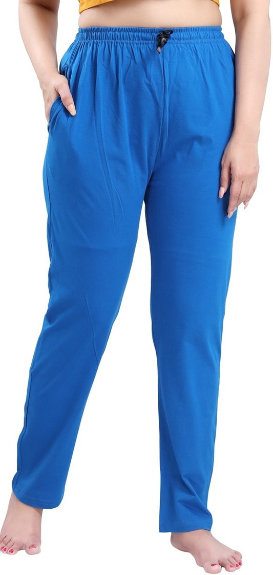 Fabme Women's Blue Drawstring Hosiery Cotton EveryDay  Pyjama Pant
