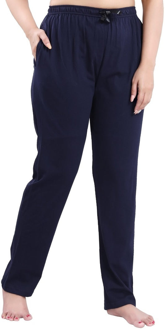 Fabme Women's Navy Blue Drawstring Hosiery Cotton EveryDay  Pyjama Pant