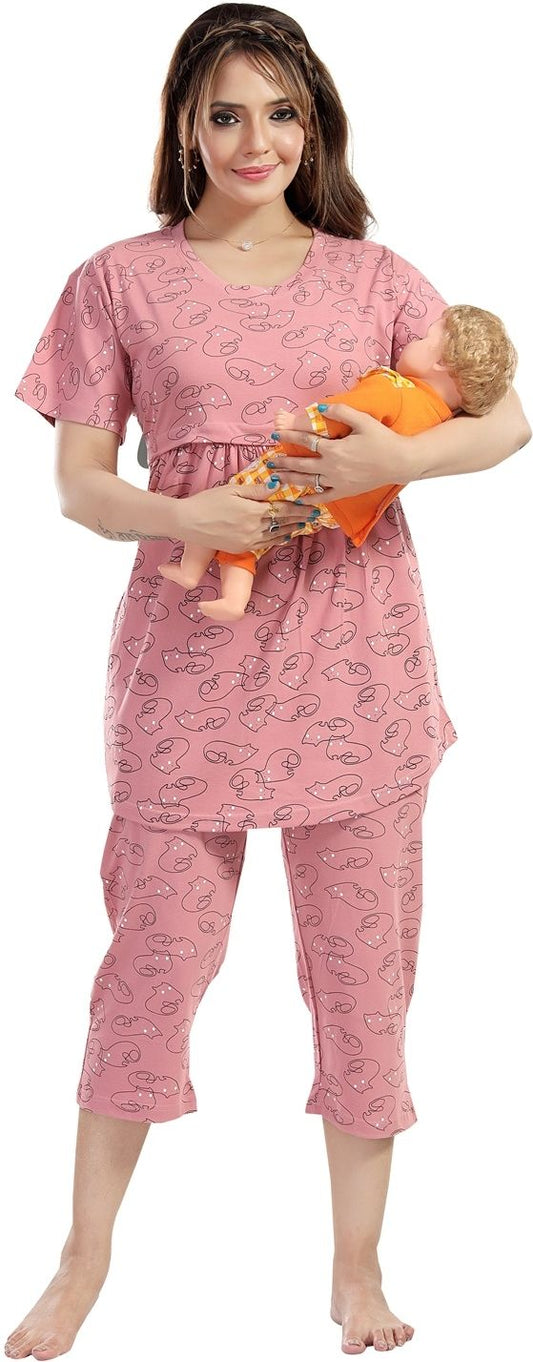 Fabme Women's Nursing and Maternity Top and Capri Set - Pink