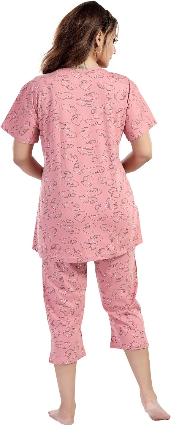 Fabme Women's Nursing and Maternity Top and Capri Set - Pink