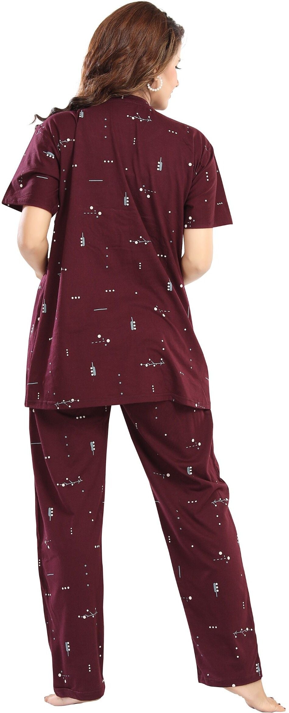 Fabme Pure Cotton Knit Half Sleeves Printed Night Suit - Purple