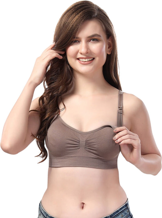 Fabme Women's Chocolate Nursing Removable Pads Non Wired Bra
