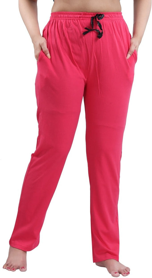 Fabme Women's Dark Pink Drawstring Hosiery Cotton EveryDay  Pyjama Pant