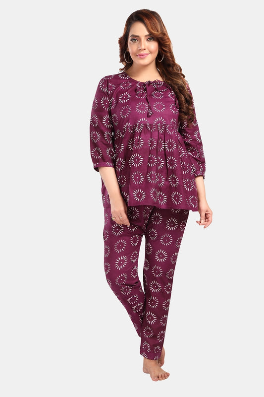 Fabme Women's Purple Pre and Post Pregnancy Cotton EveryDay  Co-Ord Set
