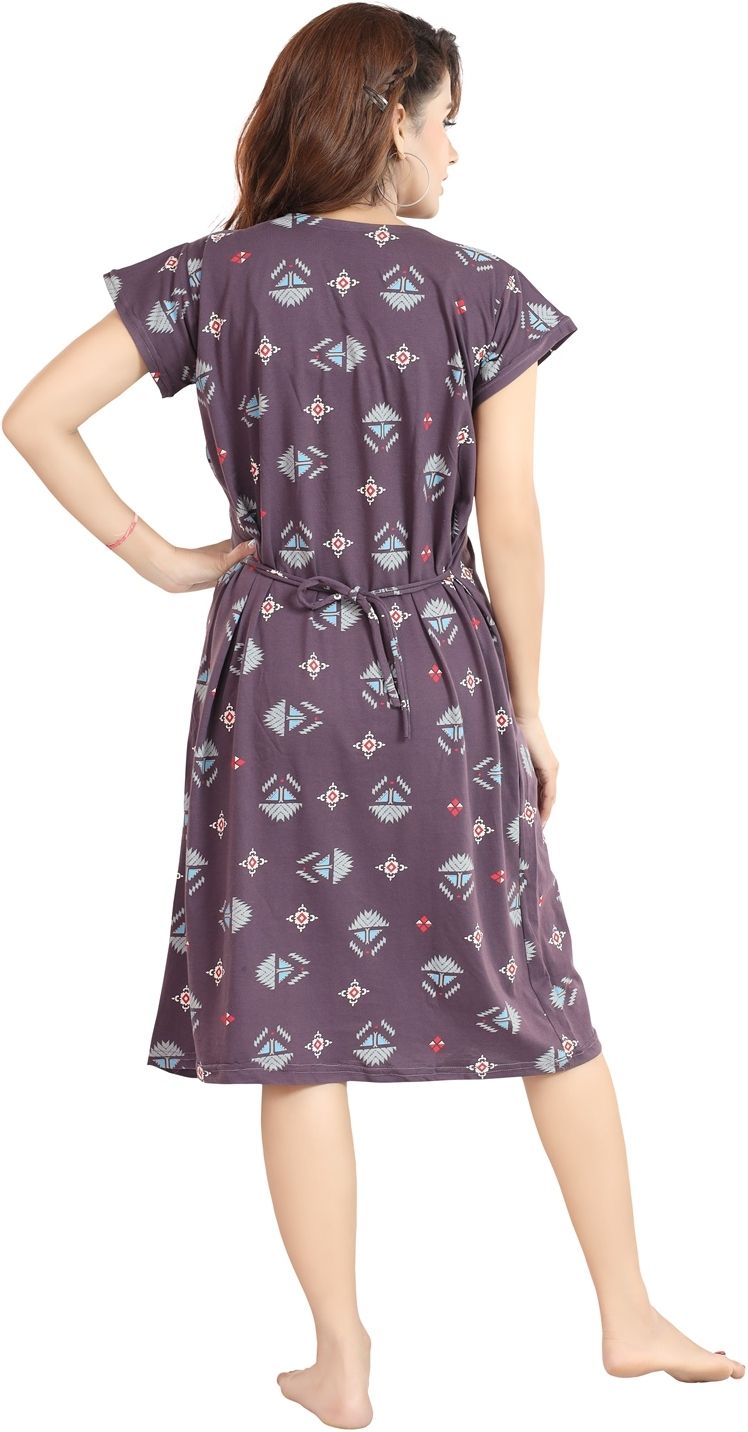 Fabme Women's Pre and Post Pregnancy Below Knee Length Nursing Nighty - Purple