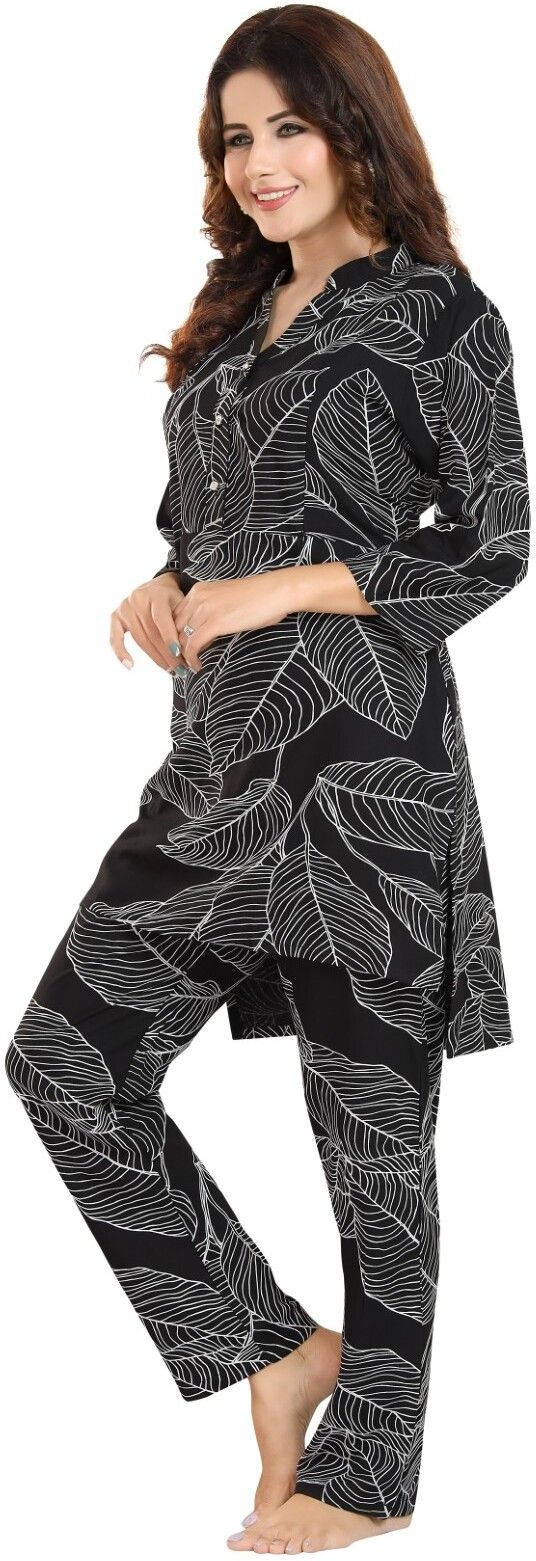 Fabme Women's Cotton Maternity Night Suit Set|Nursing|Feeding Printed Tunic & Bottom Coord